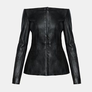 Theory Off the Shoulder Leather Jacket, US 00